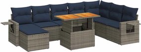 vidaXL Set canapele de grădină, 9 piese, cu perne, gri, poliratan
