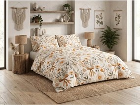 Set lenjerie de pat creponata FLORAL RIBBON POLY colorata + cearsaf Jersey 180 x 200 cm bej deschis, pat dublu