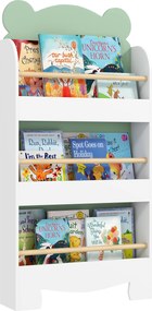 AIYAPLAY Raft pentru cărți copii, raft pentru copii cu 3 niveluri cu temă urs pentru cărți și jucării, 55 x 15 x 110 cm, Verde | Aosom Romania