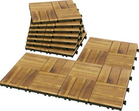 Outsunny Plăci pentru terasă 31x31cm 10 buc. / 0,91m² Plăci cu sistem click din lemn de acacia pentru terasă și balcon, lemn natural | Aosom Romania