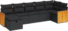 vidaXL Set canapele de grădină cu perne, 7 piese, negru, poliratan
