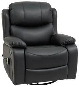 HOMCOM Fotoliu Relaxant cu Masaj și Înclinare Reglabilă, Fotoliu Electric Rotativ la 360° cu Telecomandă, 97x92x104 cm, Negru