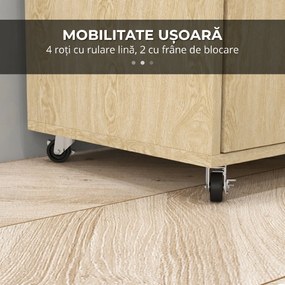 Cărucior de bucătărie din PAL cu raft deschis, dulap cu 2 uși și poliță laterală cu 2 niveluri, 75x40x80,5cm stejar și negru HOMCOM | Aosom Romania