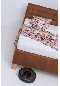 Pat tapițat VIOLET 160x200 cm, maro coniac, cu saltea și spațiu de depozitare