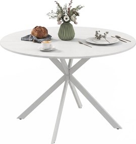 HOMCOM Masă rotundă de dining, stil industrial, cu picioare în cruce din oțel, Ø120x75 cm, albă | Aosom Romania