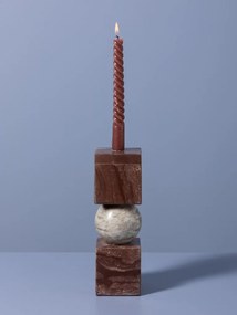 Sfeșnic din marmură maro cu forme geometrice suprapuse, bej-maro-vișiniu, finisaj glazurat, 26×7,5 x 7.5 cm, „Coloma"