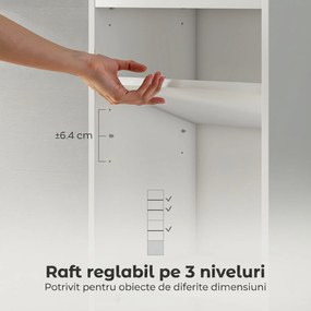 HOMCOM Bibliotecă verticală cu 6 niveluri și dulap, pentru living, dormitor și birou, 40x30x156 cm, albă | Aosom Romania
