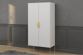 Dulap TV lemn masiv Merlin Personalizabilă Accesorii placate cu Aur, 80,1 × 40 × 160 cm - Alb