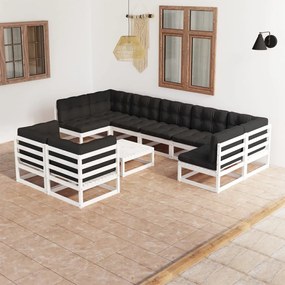 3077260 vidaXL Set mobilier grădină cu perne, 10 piese, lemn masiv de pin