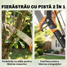 Outsunny Ferăstrău Manual 2-în-1 cu Tijă Telescopică din Aluminiu de 2-3 m, Ferăstrău de Tăiere și Foarfece cu Blocare de Siguranță | Aosom Romania