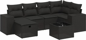 vidaXL Set canapele de grădină cu perne, 7 piese, negru, poliratan