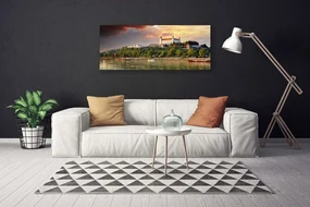 Tablou pe panza canvas City Lake Peisaj Alb Brun Verde
