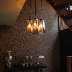 Lampă suspendată Art Deco neagră cu sticlă fumurie cu 7 lumini - Laura