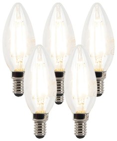 Set de 5 becuri LED cu filament tip lumânare E14 reglabile B35 Transparent 3W 250lm 2700K