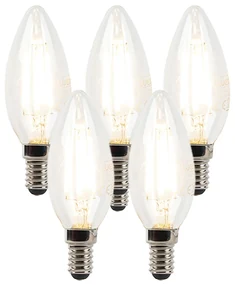 Set de 5 becuri LED cu filament tip lumânare E14 reglabile B35 Transparent 3W 250lm 2700K