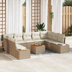 vidaXL Set de canapele pentru grădină cu pernă 10 pcs Bej Rattan poli