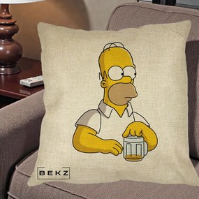 Perna Personalizata Homer Simpson cu Bere, 40x40 cm, Crem, Husa Detasabila, Perna Inclusa, BEKZ®