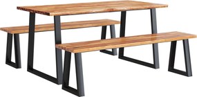 vidaXL Set de masă din 3 piese, margini naturale, lemn masiv de acacia