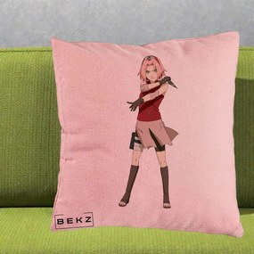 Perna Personalizata Naruto Sakura Haruno Portret, 40x40 cm, Roz, Husa Detasabila, Perna Inclusa, BEKZ®