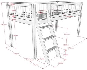Pat Semi-Înălțat (Mid Sleeper) Forrest Beech 90x200 cm, pentru Camera Copii, din Lemn de Fag, cu Set Textil – Vipack