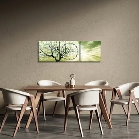 Tablou cu copaci pe luncă (cu ceas) (90x30 cm)
