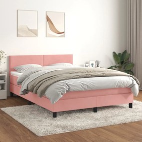 3141184 vidaXL Pat box spring cu saltea, roz, 140x190 cm, catifea