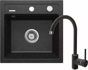 Set chiuveta bucatarie si baterie Deante Zorba finisaj negru-grafit 44x44cm