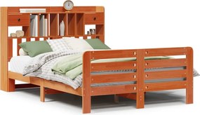 vidaXL Pat cu bibliotecă fără saltea maro 140x190 cm lemn masiv de pin