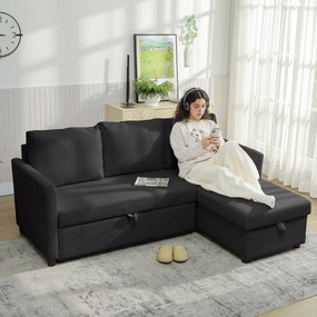 HOMCOM Canapea Extensibilă cu 3 Locuri și Șezlong Convertibil, Canapea de Colț Pliabilă cu Compartiment de Depozitare și 3 Perne Detașabile, Material Textil cu Efect de In, Living, 192x148x86cm, Gri Închis | Aosom Romania