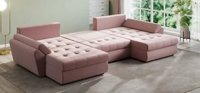 Colțar extensibil dumonde cu ladă de depozitare si sezut confortabil din spuma high-density, Loana U Royal Pink 355x185 cm