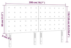 Tablie de pat cu LED, gri, 200x5x118 128 cm, piele ecologica 1, Gri, 200 x 5 x 118 128 cm