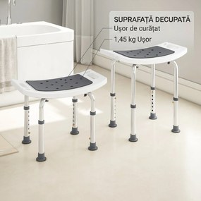 HOMCOM Scaun de Duș din Aluminiu și Plastic Antialunecare, Înălțime Reglabilă 6 Niveluri 39-52cm, Gri | Aosom Romania