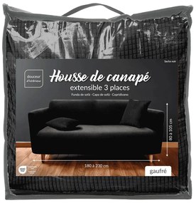 Husă neagră elastică pentru canapea cu 3 locuri Sacha – douceur d'intérieur