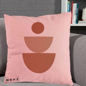 Perna Decorativa Geometric Boho Semicerc Stivuit, 40x40 cm, Roz, Husa Detasabila, Perna Inclusa, BEKZ®