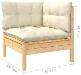 Set mobilier gradina cu perne crem, 9 piese, lemn masiv de pin maro si crem, 1