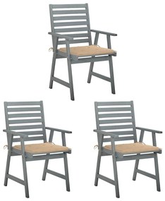 vidaXL Scaune de masă de exterior, cu perne, 3 buc., lemn masiv acacia
