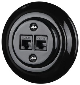 Bohemia-Design - Priză Ethernet retro din porțelan, cu ramă, 2xCAT.5E, neagră