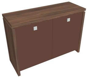 Dulap mic Verno 128 x 46 x 90 cm, uși de sticlă, nuc / maro