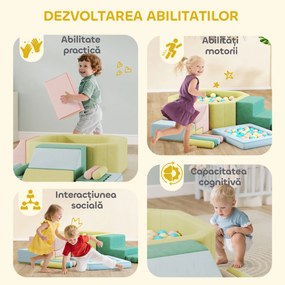 AIYAPLAY Set 15 Blocuri de Construcții Moi Modulabile pentru Copii cu 200 de Mingi pentru Uz Intern, Multicolor | Aosom Romania