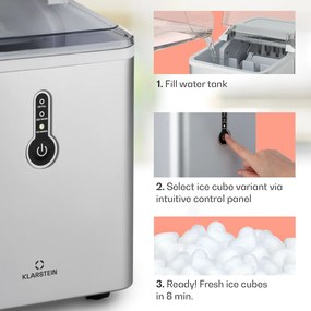 Klarstein Chillout, aparat pentru gheață, bucăți rotunde de gheață, 12 kg / 24 ore, rezervor de apă: 1,5 l, argintiu