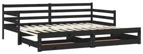 3083703 vidaXL Pat extensibil de zi, 2x(90x200) cm, negru, lemn masiv de pin