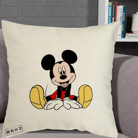 Perna Personalizata Mickey Mouse Relaxat, 40x40 cm, Ecru, Husa Detasabila, Perna Inclusa, BEKZ®