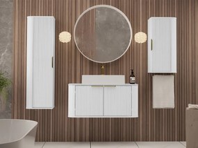 Set mobilier baie Mekona I (Alb mat + Marmură Alb + auriu) (cu chiuvetă și sifon). 1103870