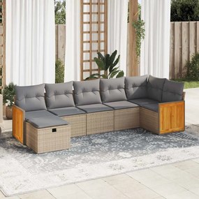 vidaXL Set canapele de grădină, 7 piese, cu perne, bej, poliratan