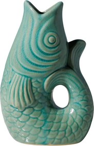 Vaza verde, din ceramica, forma de peste, H20cm Stone