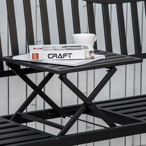 Bancă de Grădină Outsunny din Metal cu Măsuță Centrală Retractabilă, Bancă Loveseat pentru Terasă cu Șezut și Spătar cu Șipci, pentru 2–3 Persoane, Neagră | Aosom Romania