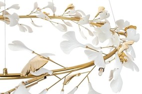 Lustra Suspendata, Metal Auriu, Petale Flori Albe Ceramice, FLORA 120