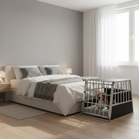 Cușcă de transport pentru câini BRUNO, 66x90x72cm, argintiu/negru Jurhan