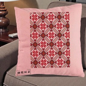 Perna Personalizata Motiv Traditional Ie Romaneasca Rosu, 40x40 cm, Roz, Husa Detasabila, Perna Inclusa, BEKZ®