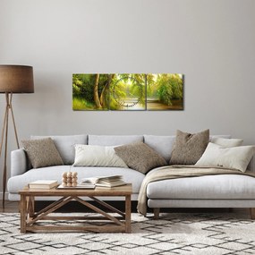 Tablou - Salcie lângă lac, pictură în ulei (cu ceas) (90x30 cm)
